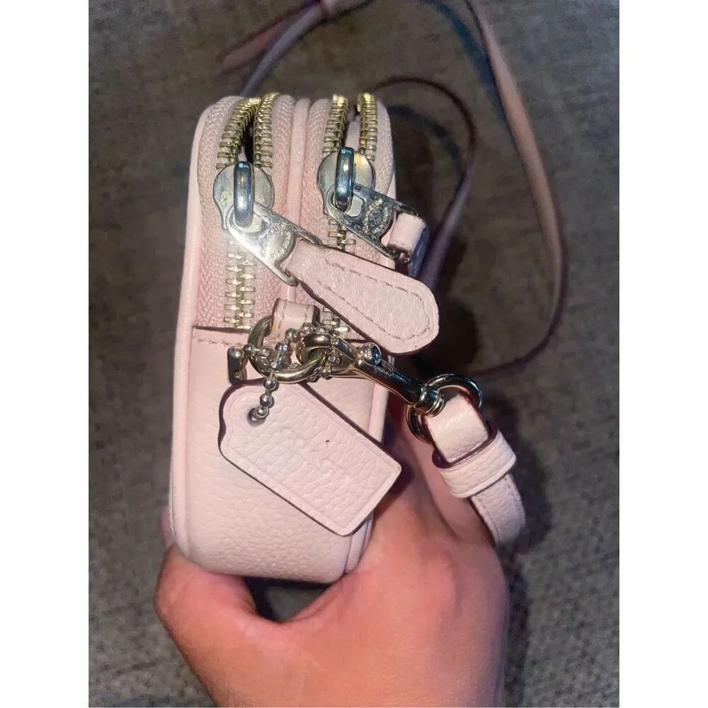 Coach Light Pink Pebbled Leather Mini Crossbody Bag double zip compartments - Picture 4 of 9